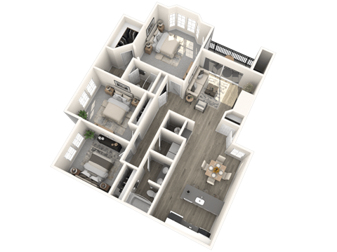 Floor plan for 3 beds, 2 baths, 1249 sqft
